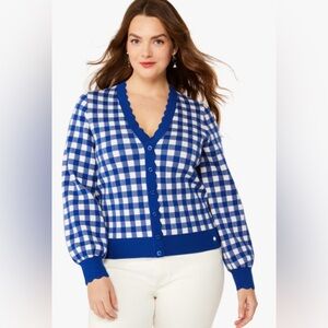 Kate Spade Blue and White Gingham Cardigan